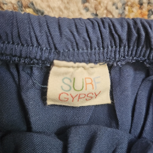 Surf Gypsy Blue Embroidered Off-the-Shoulder Ruffle Crop Top Boho Size Medium - Picture 6 of 9